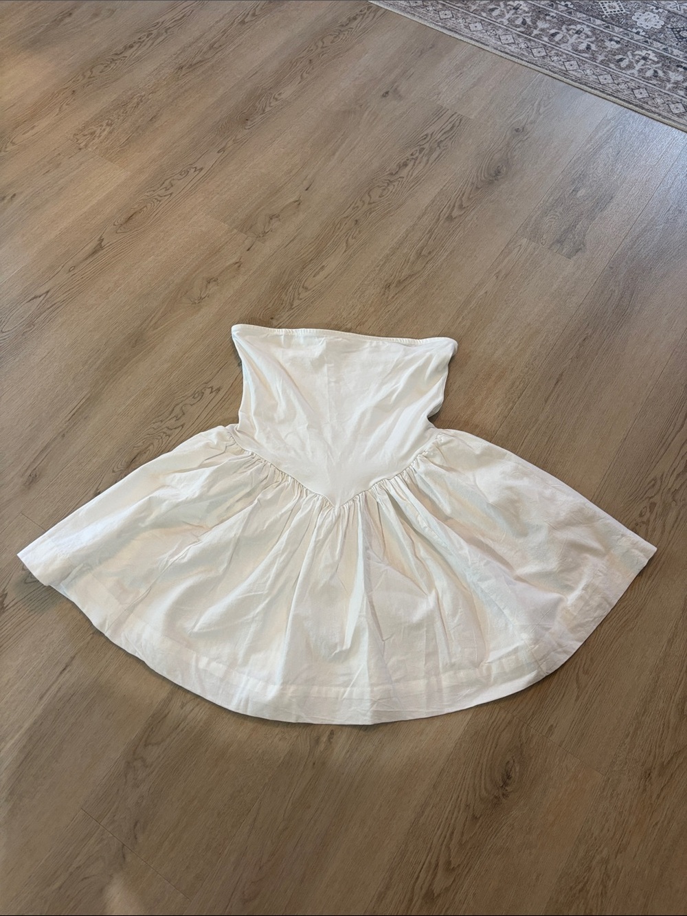 Free People White Mini cotton Dress princess waist size L pockets line new